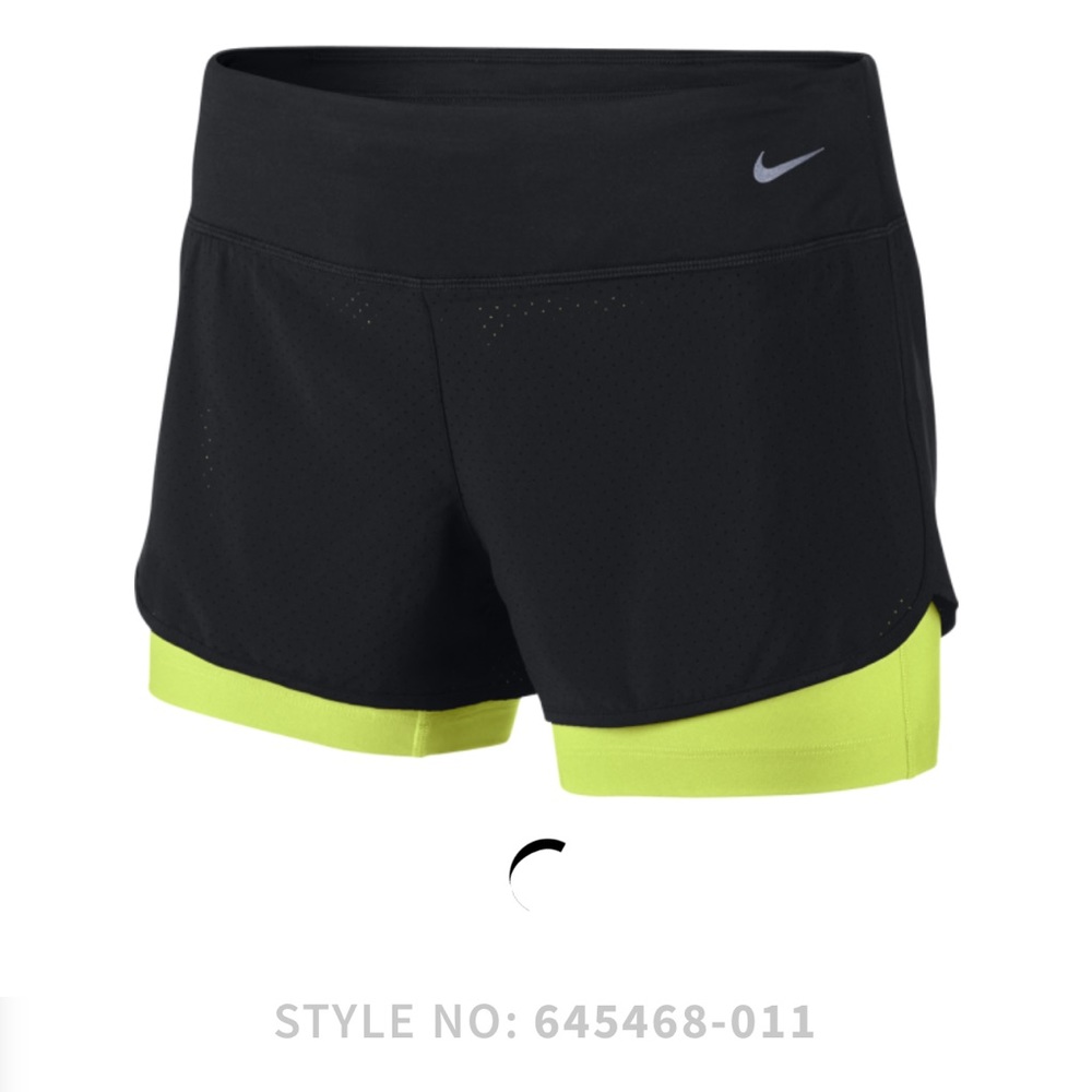 Nike Black and Neon Green Athletic Shorts